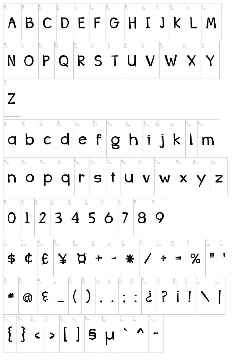 Bang Whack Pow font map